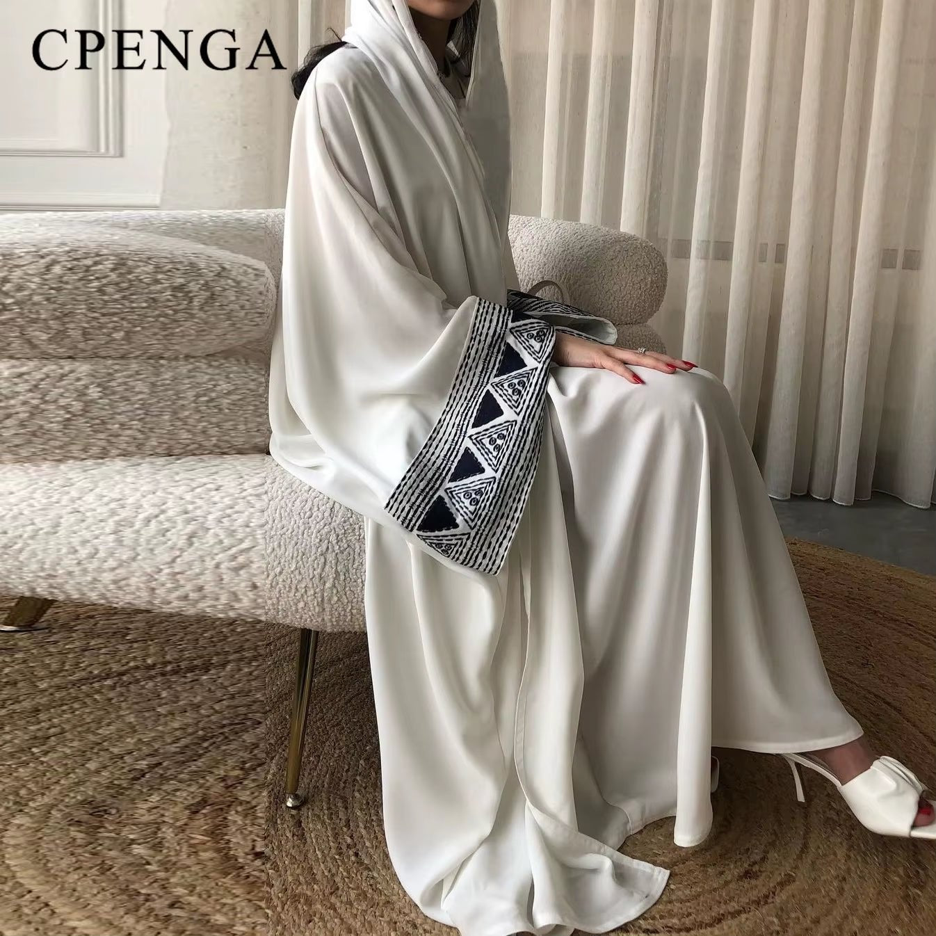 2025 New Arabic Embroidery Abaya Muslim Women Kimono Dubai Abayas Eid Ramadan Islam Clothing Black White Coat Robe - Mugawe Store