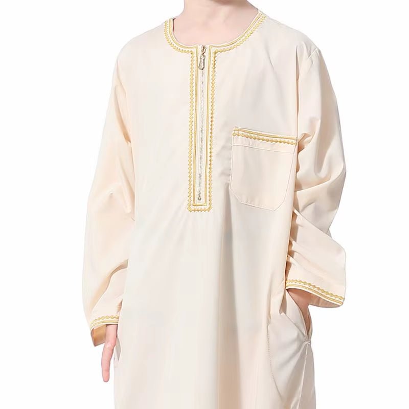 Children Robe W/ Long Sleeves Teenager Muslim Clothing Boys Kaftan Islamic Middle East Arab Jubba Thobe for Four Seasons - Mugawe Store