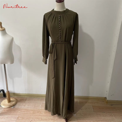 Hot Sale Djellaba Muslim Dress Big Swing Abaya Elegant Long Muslim Abayas Women Modest Wear Clothing EID Robes Belt WY20 - Mugawe Store