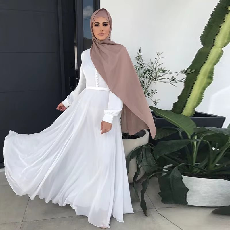 Hot Sale Djellaba Muslim Dress Big Swing Abaya Elegant Long Muslim Abayas Women Modest Wear Clothing EID Robes Belt WY20 - Mugawe Store