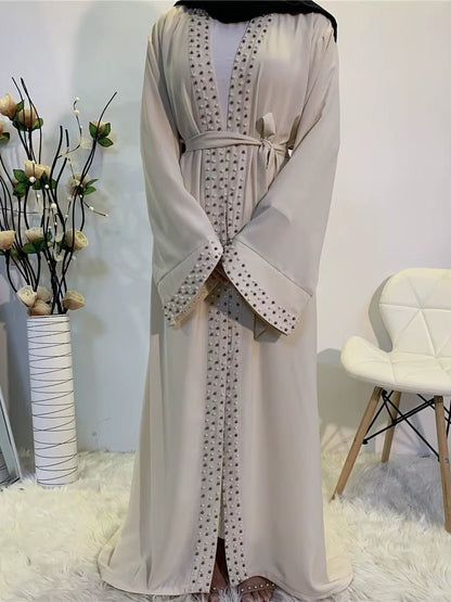 Hot Sell Satin Muslim Dress Diamond Beading Smooth Silky Elegant Long Dresses Muslim Women Modest Wear Clothing EID Robes F1975 - Mugawe Store