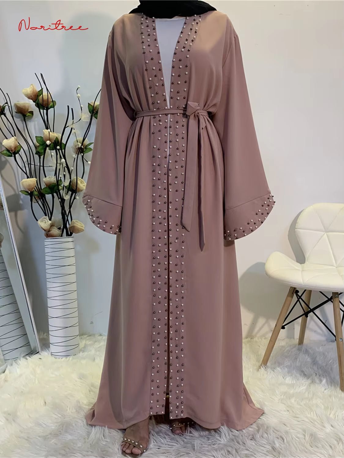 Hot Sell Satin Muslim Dress Diamond Beading Smooth Silky Elegant Long Dresses Muslim Women Modest Wear Clothing EID Robes F1975 - Mugawe Store