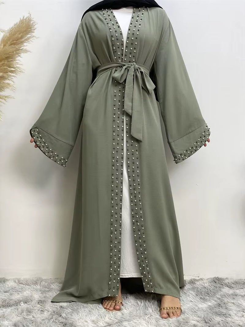 Hot Sell Satin Muslim Dress Diamond Beading Smooth Silky Elegant Long Dresses Muslim Women Modest Wear Clothing EID Robes F1975 - Mugawe Store