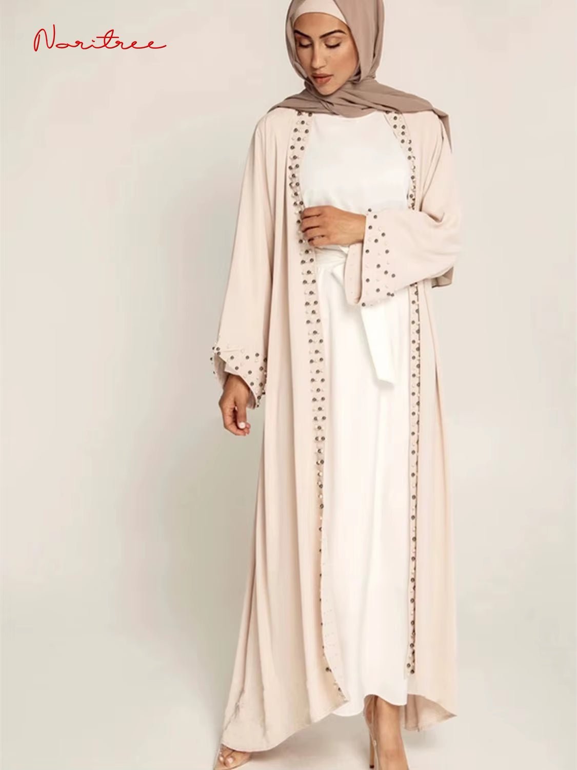 Hot Sell Satin Muslim Dress Diamond Beading Smooth Silky Elegant Long Dresses Muslim Women Modest Wear Clothing EID Robes F1975 - Mugawe Store