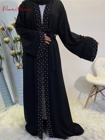 Hot Sell Satin Muslim Dress Diamond Beading Smooth Silky Elegant Long Dresses Muslim Women Modest Wear Clothing EID Robes F1975 - Mugawe Store