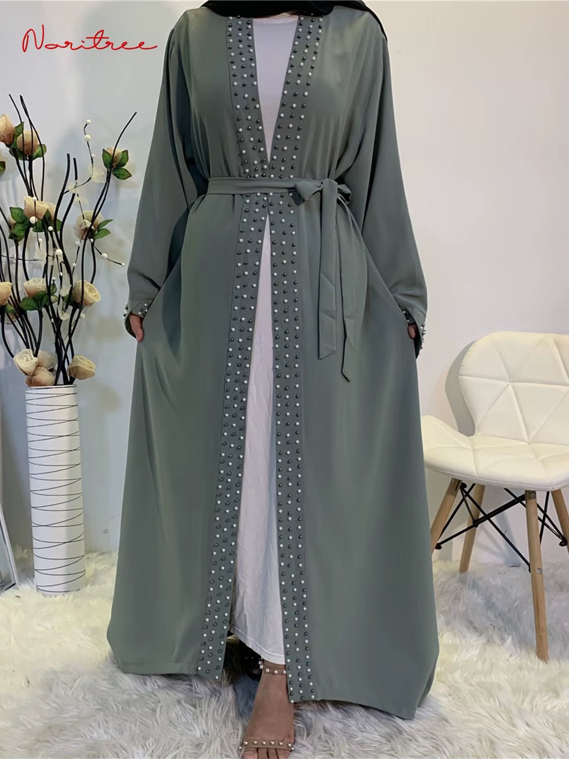 Hot Sell Satin Muslim Dress Diamond Beading Smooth Silky Elegant Long Dresses Muslim Women Modest Wear Clothing EID Robes F1975 - Mugawe Store