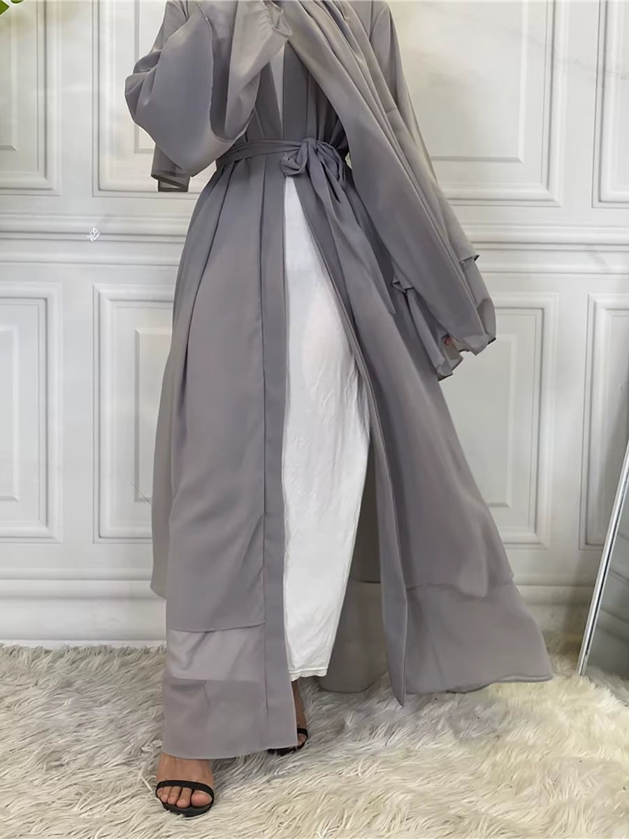 Hot Selling Dubai Abaya Chiffon Fashion Cardigan Muslim for Women Modest Robe Turkey Kaftan Ramadan Arabic Islamic Clothing - Mugawe Store