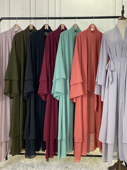 Hot Selling Dubai Abaya Chiffon Fashion Cardigan Muslim for Women Modest Robe Turkey Kaftan Ramadan Arabic Islamic Clothing - Mugawe Store