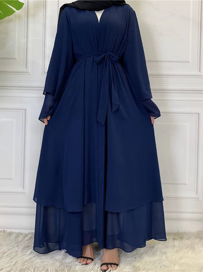 Hot Selling Dubai Abaya Chiffon Fashion Cardigan Muslim for Women Modest Robe Turkey Kaftan Ramadan Arabic Islamic Clothing - Mugawe Store