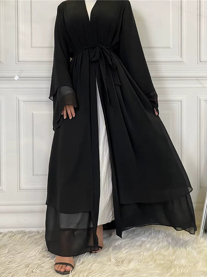 Hot Selling Dubai Abaya Chiffon Fashion Cardigan Muslim for Women Modest Robe Turkey Kaftan Ramadan Arabic Islamic Clothing - Mugawe Store