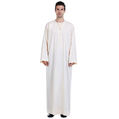 Men Thobe Thoub Islamic Muslim Arab Kaftan Solid Long Sleeve Jubba Saudi Arabia Robe Daffah Turkish Caftan Muslim Clothing Abaya - Mugawe Store