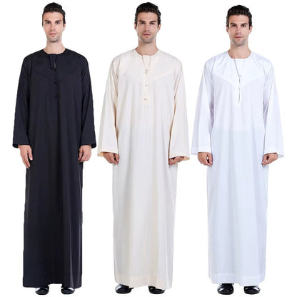 Men Thobe Thoub Islamic Muslim Arab Kaftan Solid Long Sleeve Jubba Saudi Arabia Robe Daffah Turkish Caftan Muslim Clothing Abaya - Mugawe Store