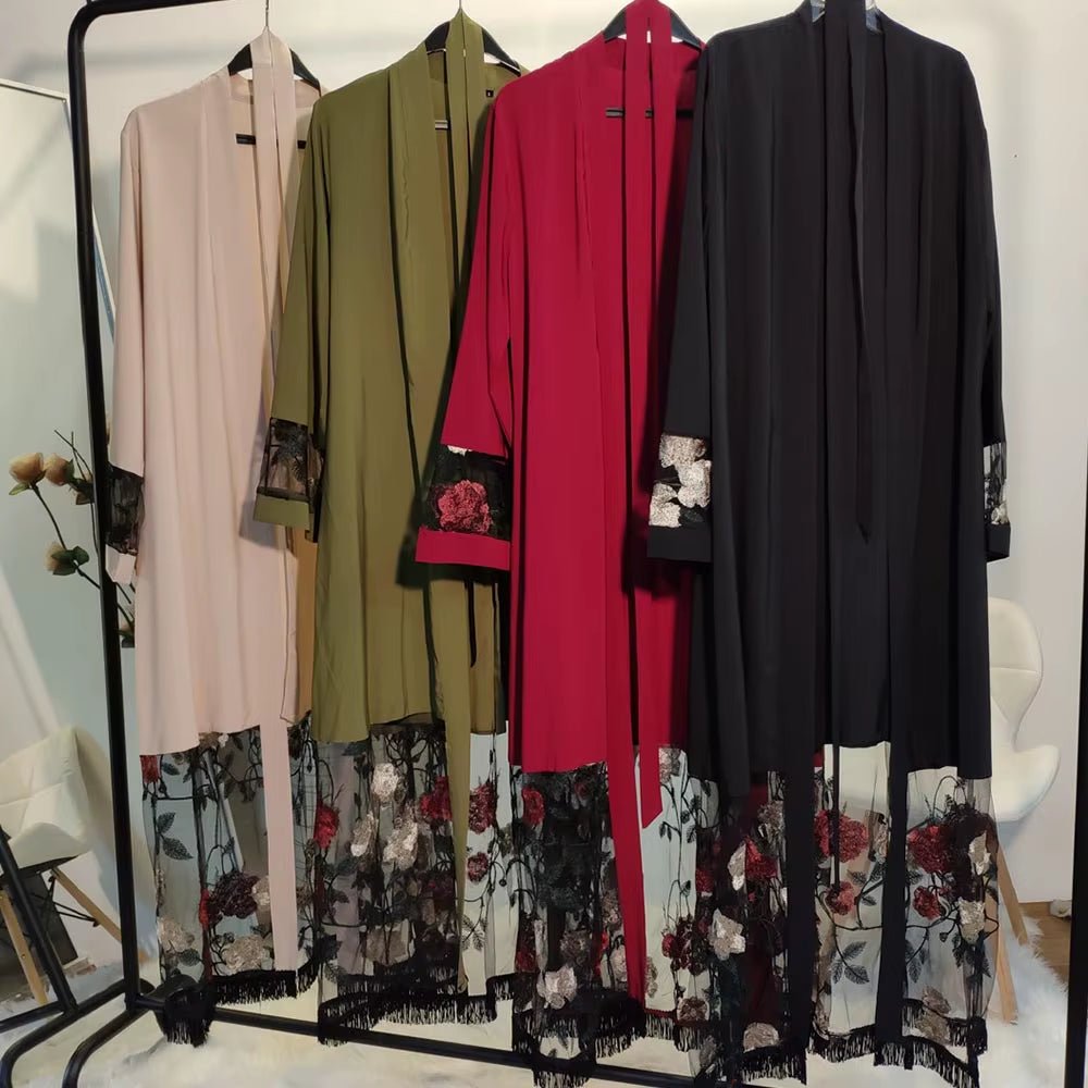 Middle East Ramadan New Kimono Embbroidery Arab Cardigan Kaftan Islamic Clothing Muslim Fashion Women Dresses Open Abaya Dubai - Mugawe Store