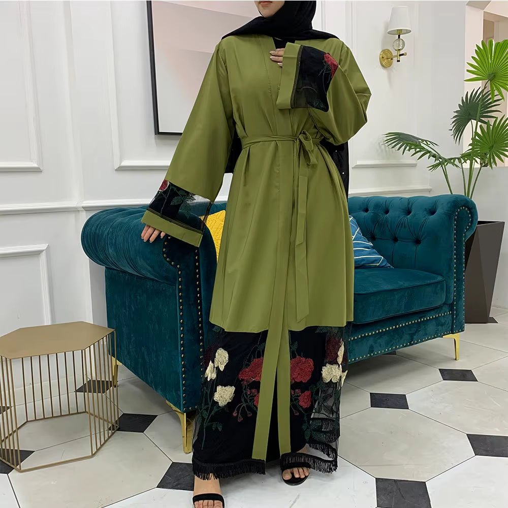 Middle East Ramadan New Kimono Embbroidery Arab Cardigan Kaftan Islamic Clothing Muslim Fashion Women Dresses Open Abaya Dubai - Mugawe Store