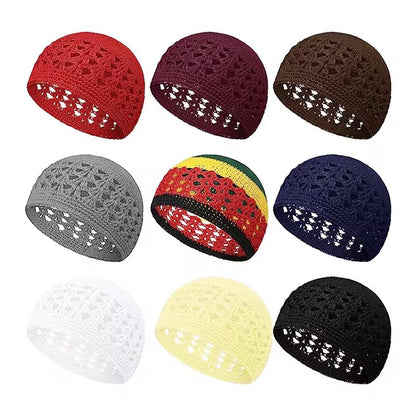 New Kufi Cap Solid Cotton Women Men Prayer Hats Islamic Islamic Beanie Kufi Hats Crochet Handmade Winter Keep Warm Accessories - Mugawe Store