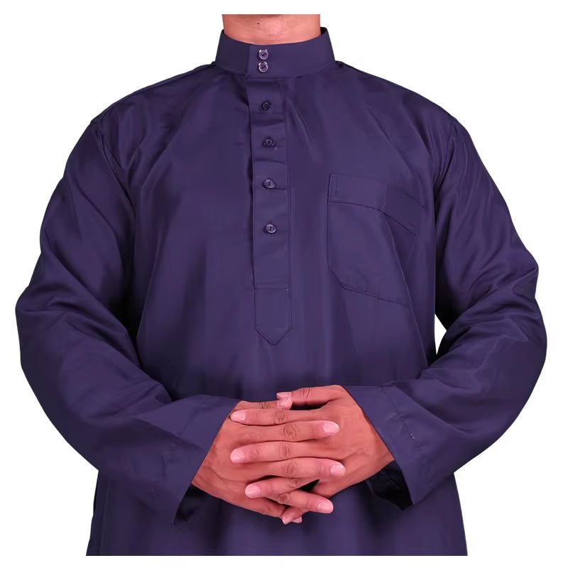 Qamis Man Clothing Islam Djellaba Man Muslim Arab Men Robe Middle Eastern Washed Fleece Robe Jubba Thobe Muslim Styles Fashion - Mugawe Store