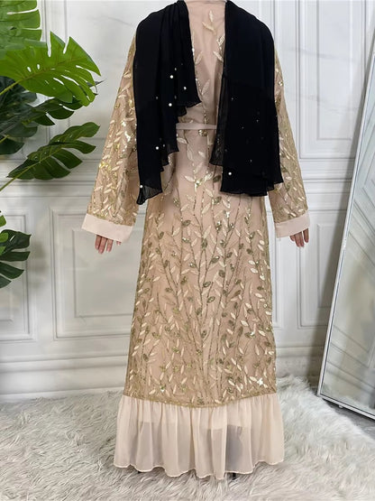 Ramadan 2025 Arab Embroidery Chiffon Hijab Open Dubai Abaya Kimono Muslim Fashion Turkey Kaftan Women Dress Caftan Islamic Clothing - Mugawe Store