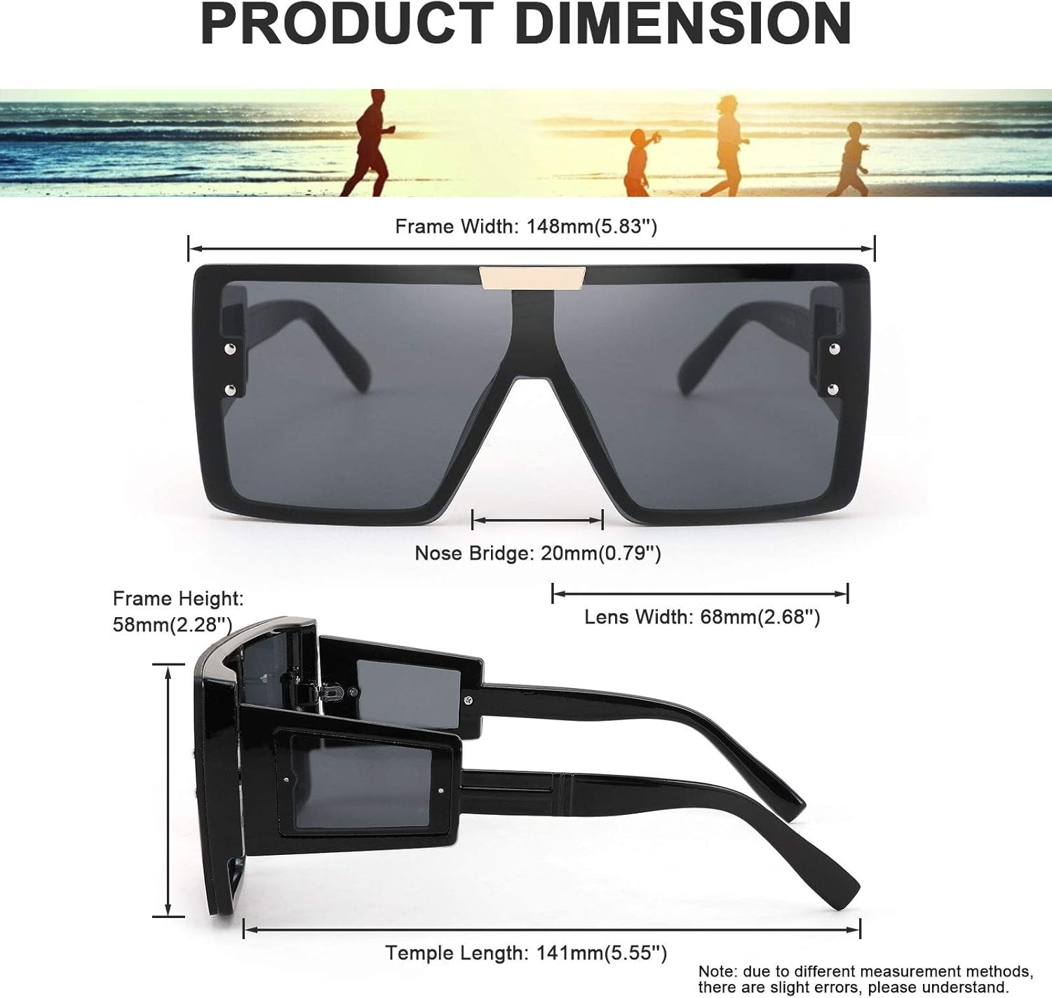 Square Oversized Flat Top Sunglasses with Side Lens Integrated for Women Men B4028 - Mugawe Store