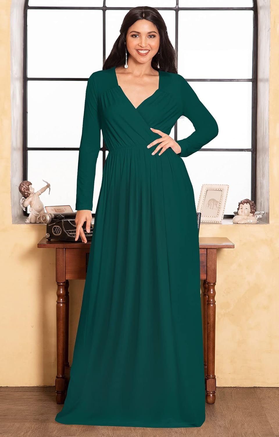 Womens Long Sleeve Empire Cocktail Elegant Evening Versatile Maxi Dress - Mugawe Store