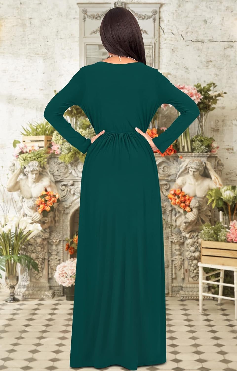 Womens Long Sleeve Empire Cocktail Elegant Evening Versatile Maxi Dress - Mugawe Store