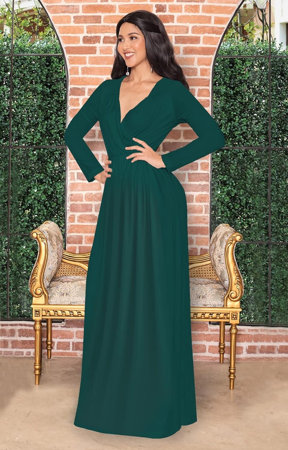 Womens Long Sleeve Empire Cocktail Elegant Evening Versatile Maxi Dress - Mugawe Store